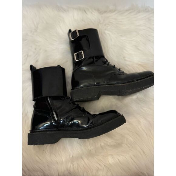 BALMAIN H&M MEN\'S Black Patent Leather Combat Boots Sneakers  7.5/40 main image 5